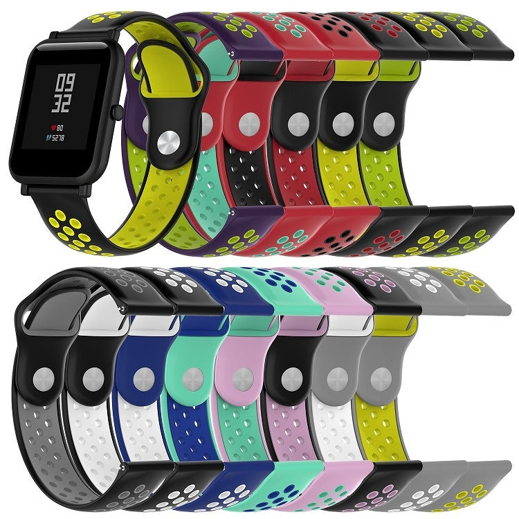 Double-color silicone sport watch band set with assorted bright color straps