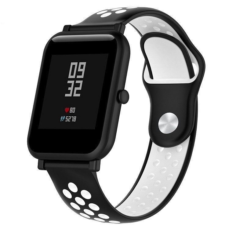 Double-color silicone sport watch band, black outer with white perforated strap