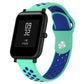 Silicone sport watch band with teal and deep blue perforated straps, black watch case