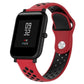 Silicone sport watch band with red and black perforated straps, black watch case