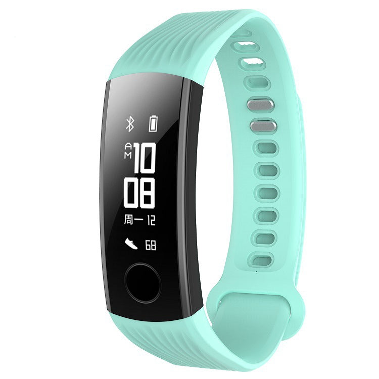 Light teal silicone watch band with fitness tracker display