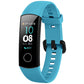Aqua blue silicone watch band with textured strap and adjustable buckle for fitness tracker