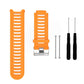 Orange silicone watch band with ridged strap and metal clasp, with extra pin tools