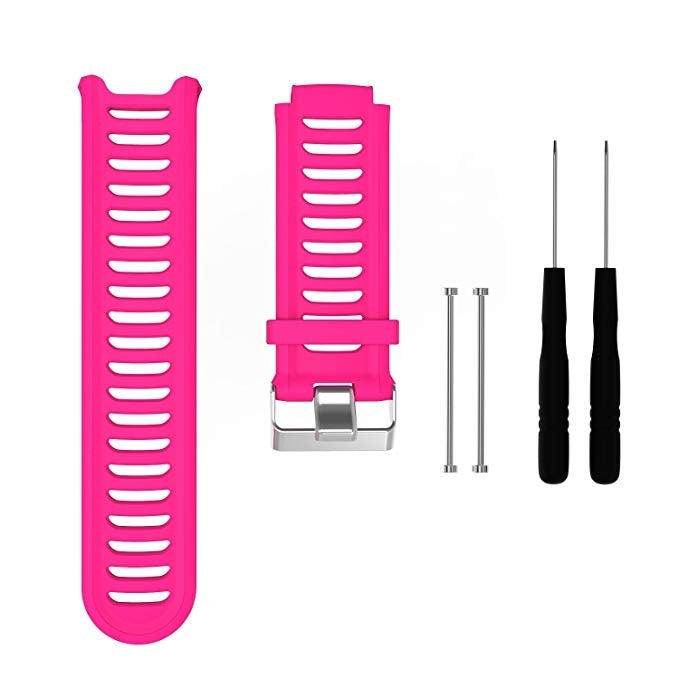 Pink silicone watch band with metal buckle and multiple adjustment holes