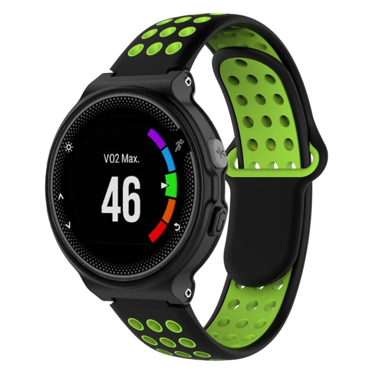 Silicone sport watch band: black watch case with lime green perforated strap