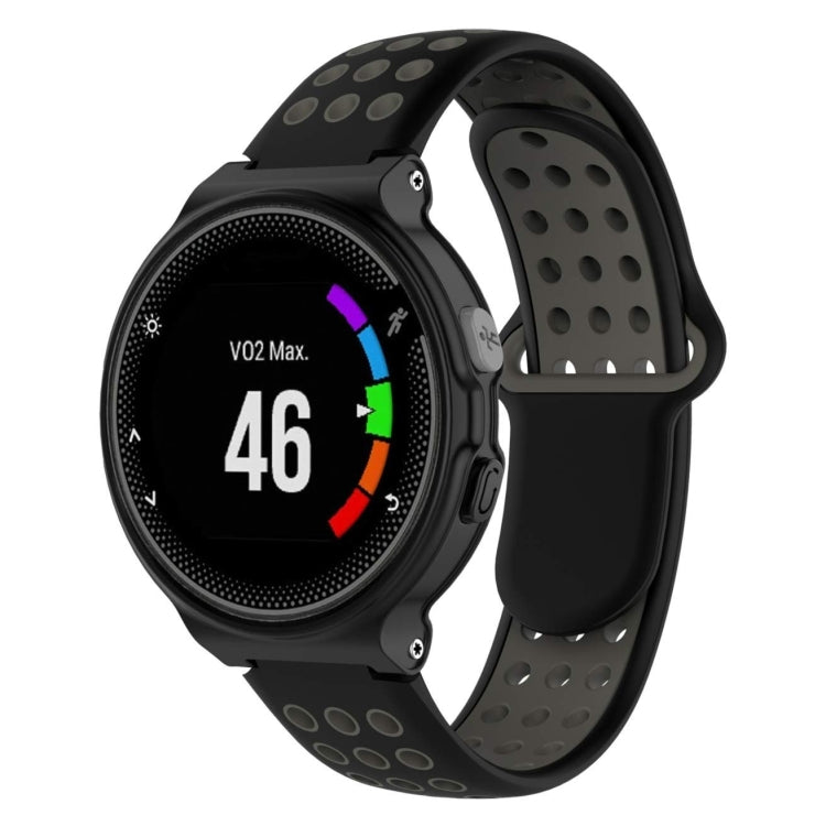 Silicone sport watch band: black watch case with dark gray perforated strap