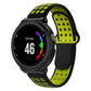 Silicone sport watch band: black watch case with lime green perforated strap and dots