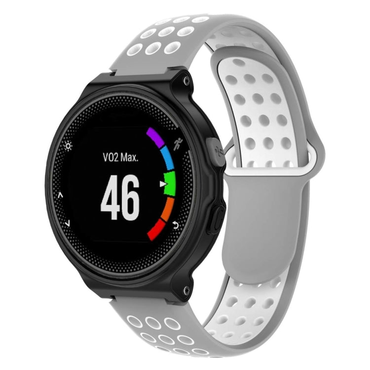 Silicone sport watch band in light gray with perforated oval pattern and gray keeper