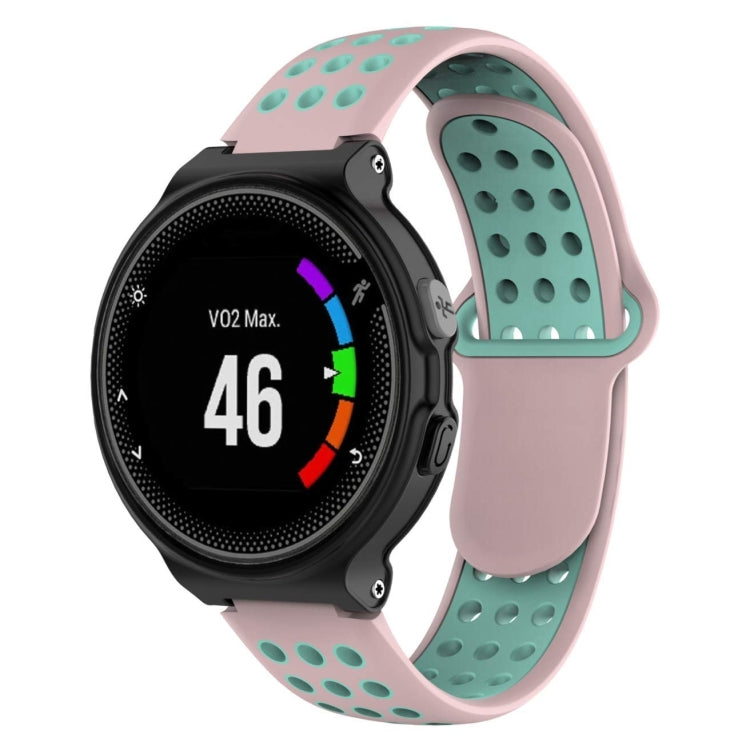 Silicone sport watch band in mint green and pink with perforated ventilation holes