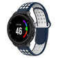 Silicone sport watch band in navy blue with perforated strap and white underside