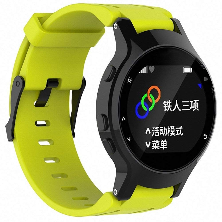 Lime green silicone sport watch band with perforated strap and black watch holder.