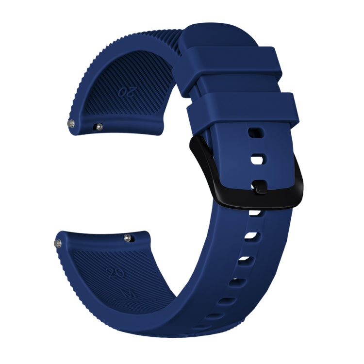 Silicone watch band with crazy horse texture, dark blue, 20mm, with buckle clasp.