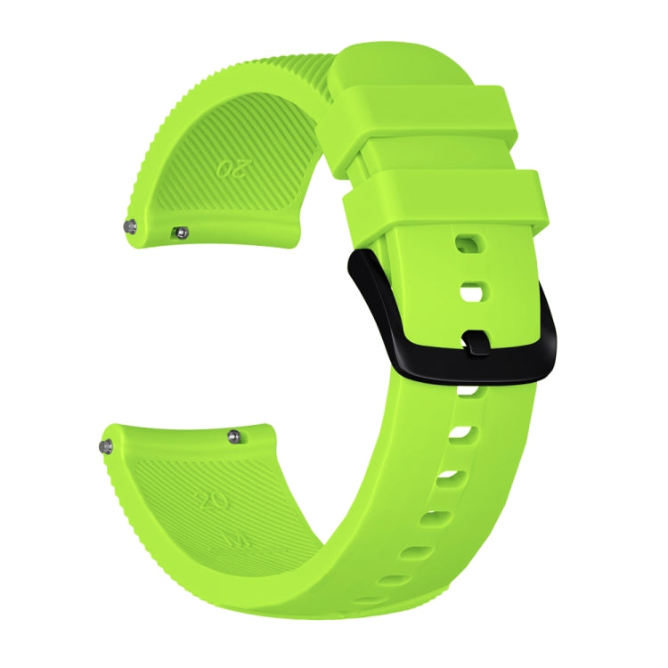 Silicone watch band with crazy horse texture, bright green, 20mm, with buckle clasp.