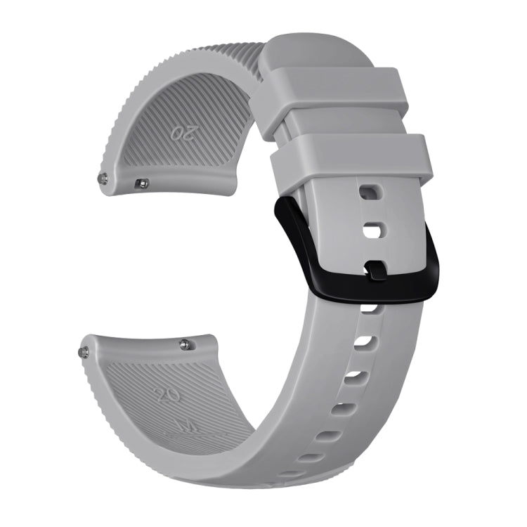 Silicone watch band with crazy horse texture, light gray, 20mm, with buckle clasp.