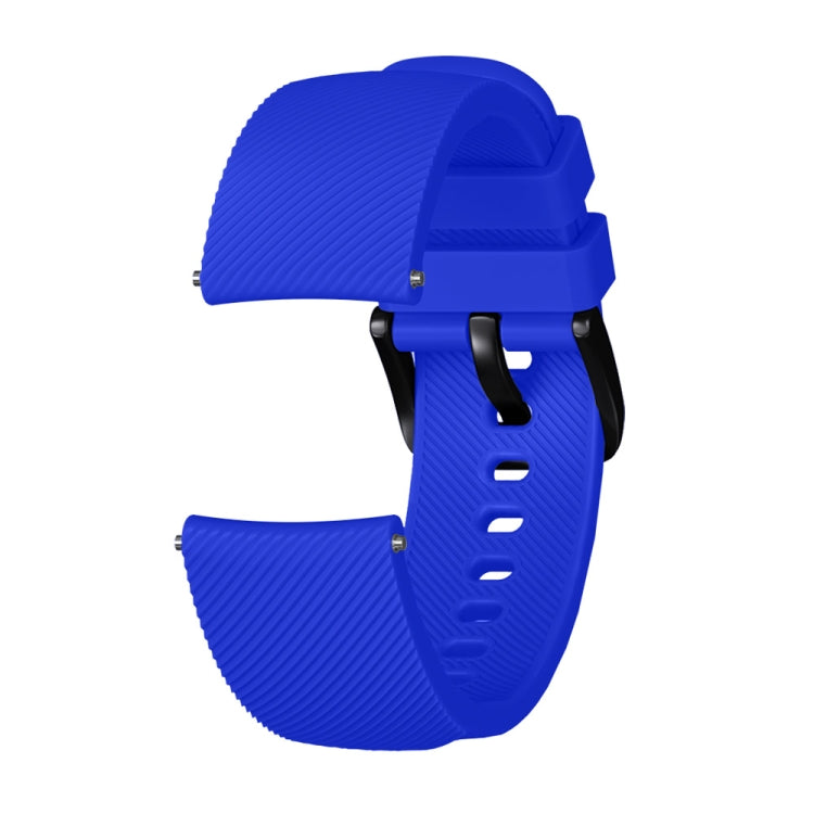 Blue silicone watch band with textured underside and perforated strap for pin fitting