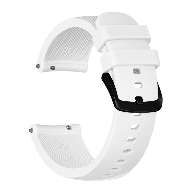 White silicone watch band with textured strap ends and buckle clasp with adjustment holes