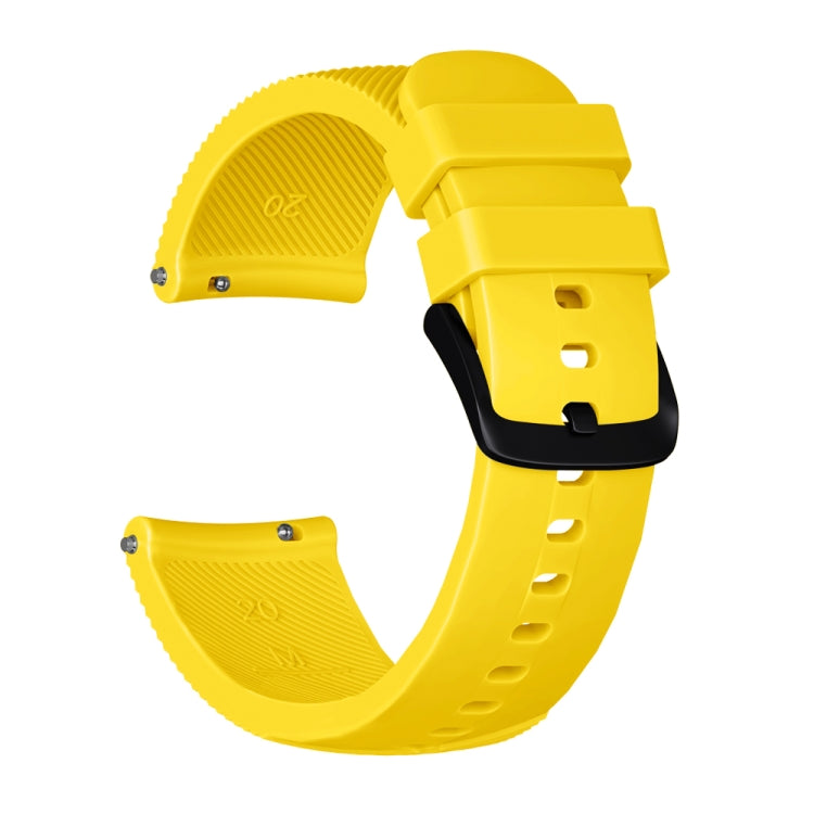 Silicone watch band with crazy horse texture, yellow, 20mm, with buckle clasp.