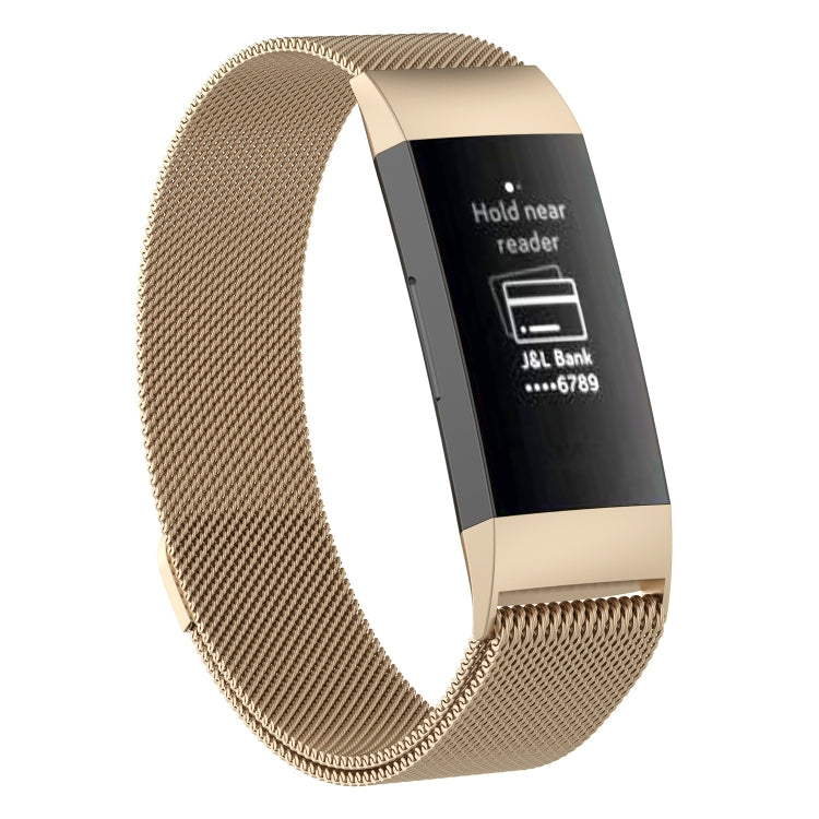 Champagne gold stainless steel mesh watch band with magnetic clasp and dark tracker