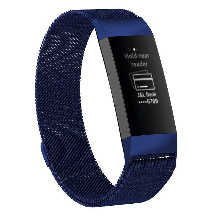 Stainless steel magnet watch band, navy blue mesh strap with magnetic clasp