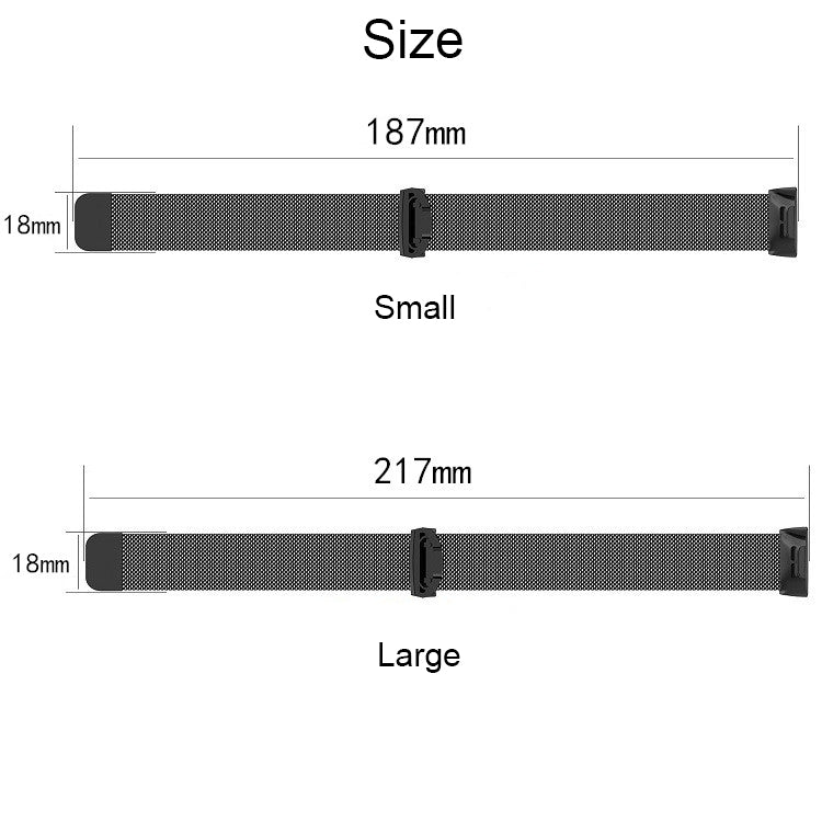 Size chart for magnetic watch band, small and large length measurements