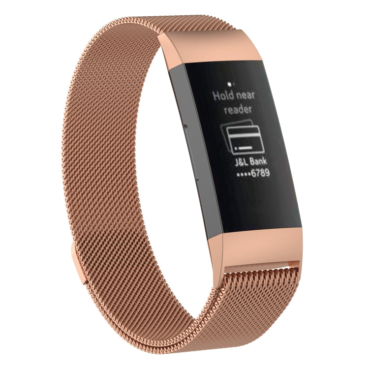Rose gold-toned stainless steel mesh watch band with magnetic clasp