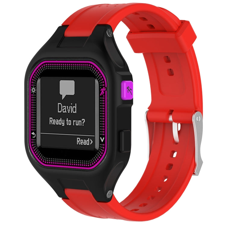 Adjustable watch band in red with black smartwatch and magenta accent lights