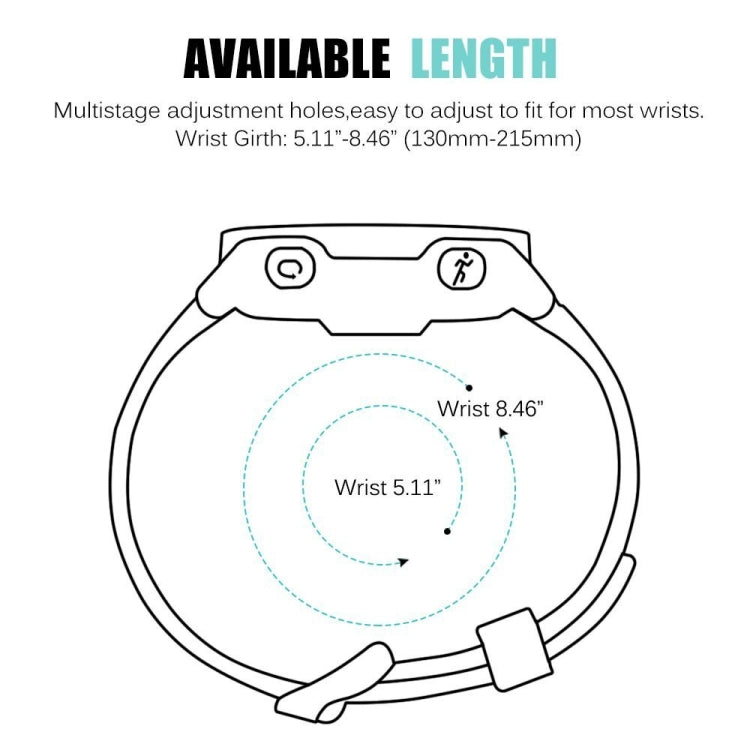 Wrist size diagram for adjustable silicone sport watch band with multistage holes
