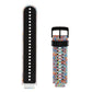 Silicone sport watch band with colorful abstract pattern, black clasp and perforated holes