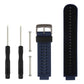 Two-tone silicone sport watch band in dark blue and black, perforated strap with pins