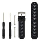 Two-tone silicone sport watch band in black and dark blue, perforated strap with metal clasp