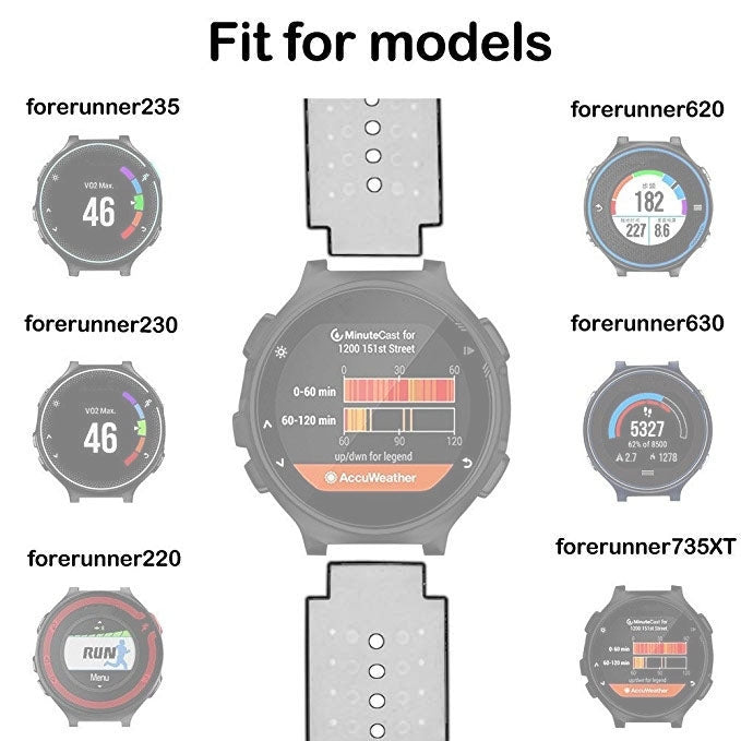 Two-tone silicone sport watch band with metal buckle, shown on compatible sport watches