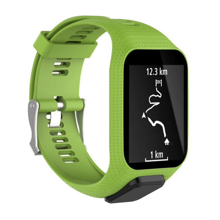 Lime green silicone sport watch band with perforated strap and clasp