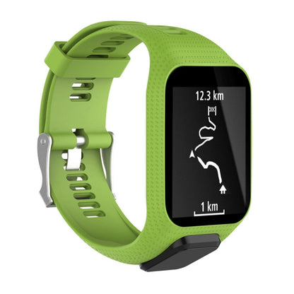 Lime green silicone sport watch band with perforated strap and clasp