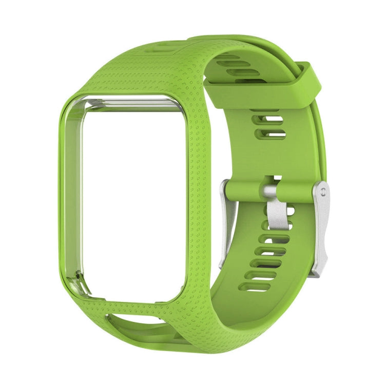 Light green silicone sport watch band with perforated strap and silver clasp