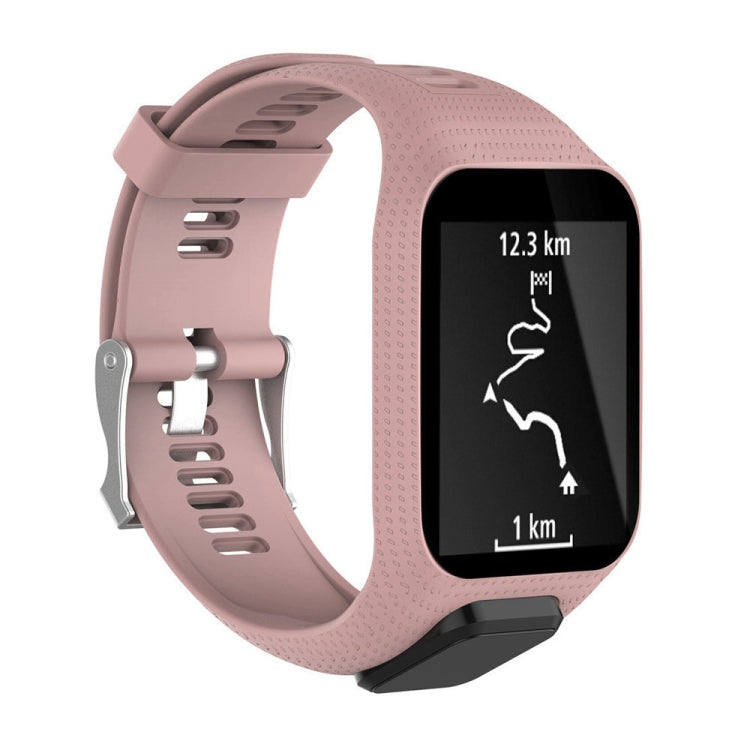 Blush pink silicone sport watch band with perforated strap and side buckle