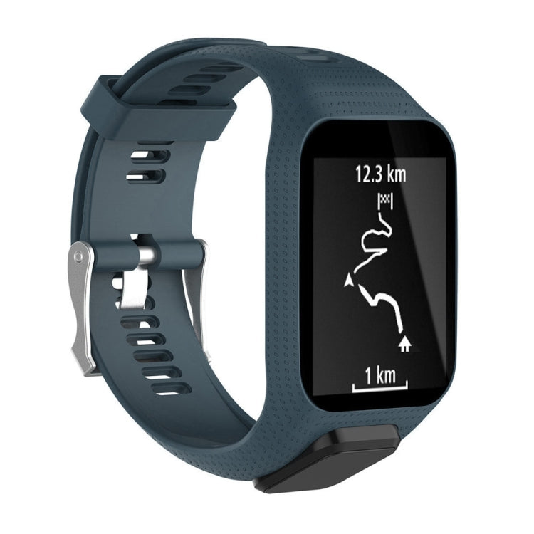 Slate blue silicone sport watch band with perforated strap and clasp
