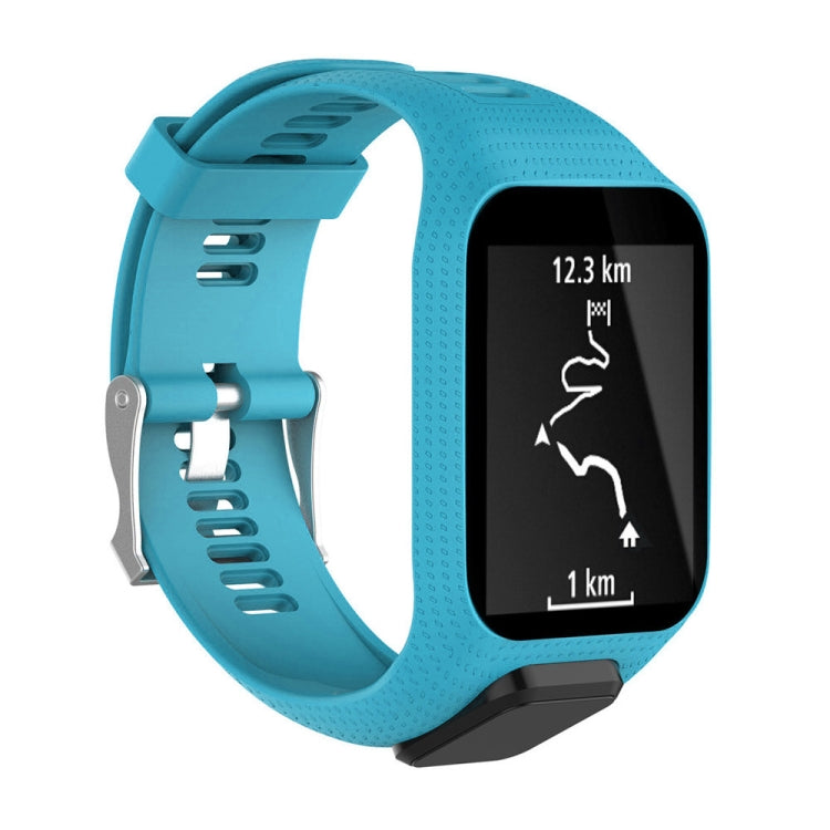 Teal silicone sport watch band with perforated strap and side adjustment holes