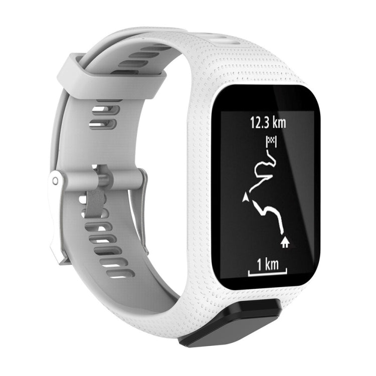 Light gray silicone sport watch band with perforated strap and buckle pin
