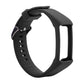Black silicone sport watch band, side view with metal clasp and perforated holes