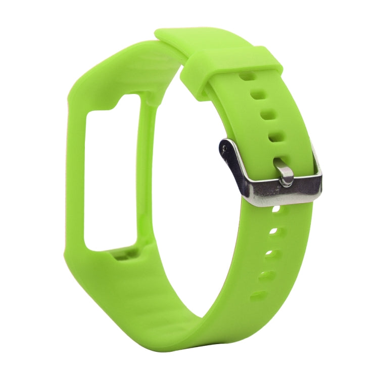 Green silicone sport watch band with metal buckle and multiple adjustment holes