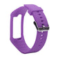 Purple silicone sport watch band with metal clasp and perforated adjustment holes
