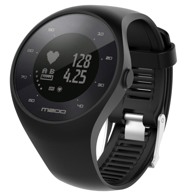Black silicone sport watch band with adjustable clasp and vented strap profile