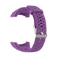 Purple silicone sport watch band with perforated pattern and silver metal buckle