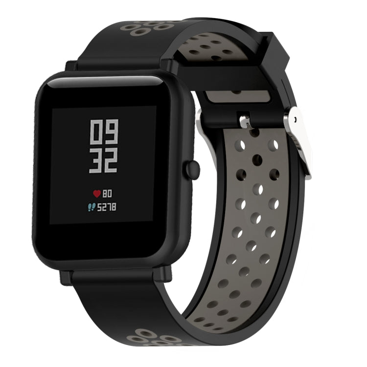 Silicone sport watch band with black and dark gray perforated strap for 20mm watches