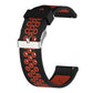 Silicone sport watch band with black strap, red patterned holes, silver clasp for 20mm