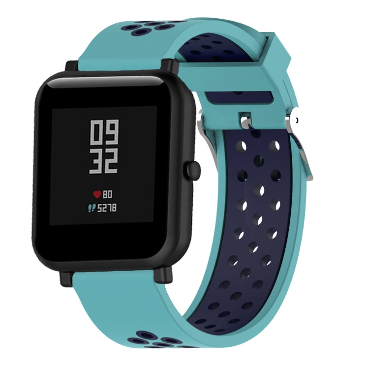 Silicone sport watch band with teal and dark blue perforated strap for 20mm watches