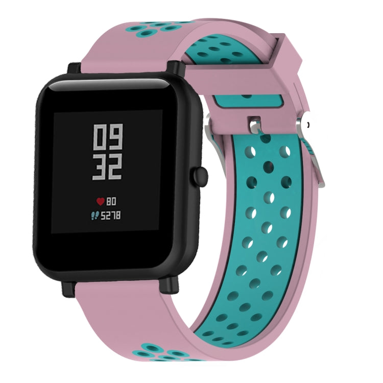 Silicone sport watch band with pink and teal perforated strap for 20mm watches