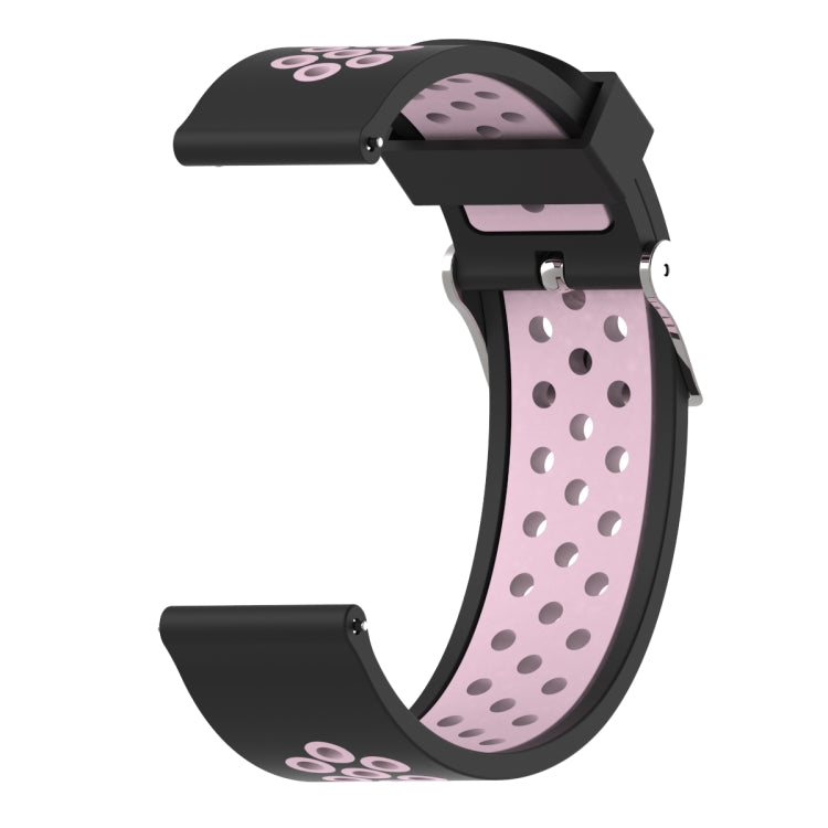 22mm double-color silicone sport watch band, black outer and purple perforated inner