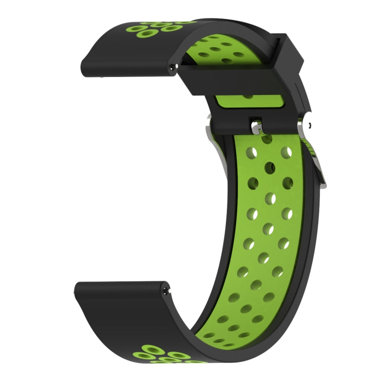 Double-color silicone sport watch band, black outer with green perforated strap