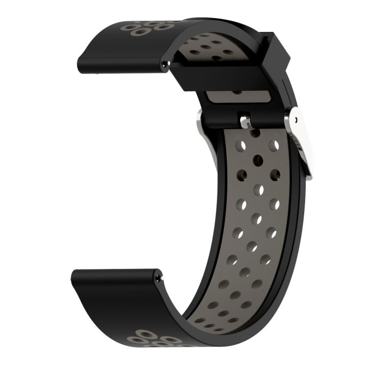 22mm double-color silicone sport watch band, black outer and gray perforated inner